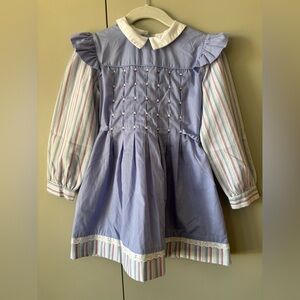 Polly flinders girls dress size 2-3 years vintage blue purple ruffles collar